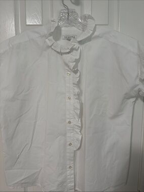 Free People White Ruffle-Front Button Blouse